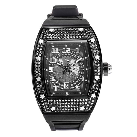 Full Diamond Tonneau Silicone Band Quartz Men&