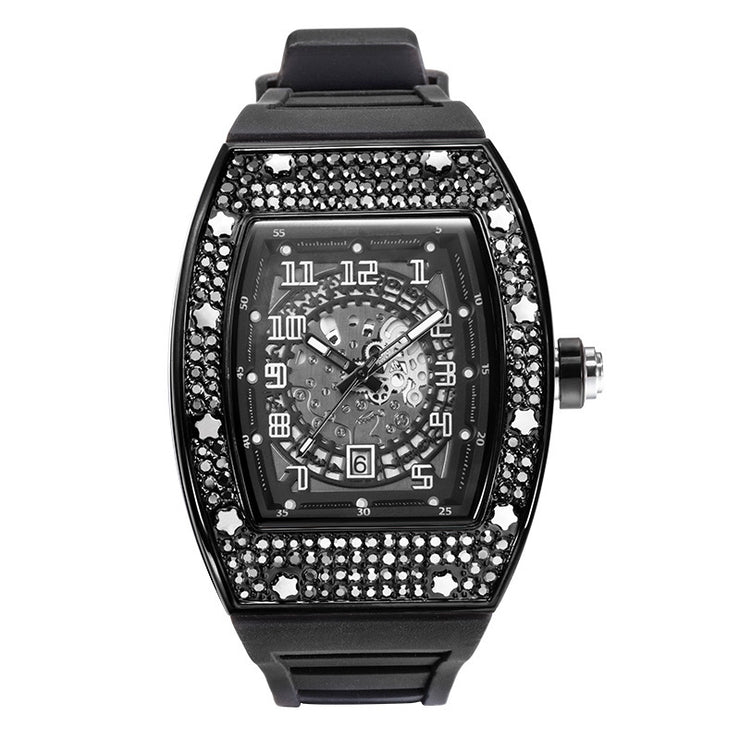 Full Diamond Tonneau Silicone Band Quartz Men&