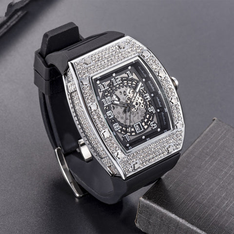 Full Diamond Tonneau Silicone Band Quartz Men&
