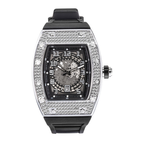 Full Diamond Tonneau Silicone Band Quartz Men&
