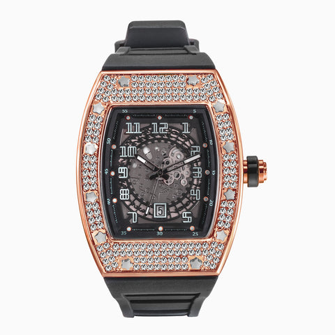 Full Diamond Tonneau Silicone Band Quartz Men&