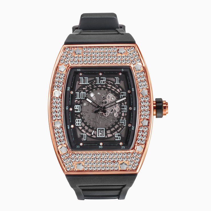 Full Diamond Tonneau Silicone Band Quartz Men&
