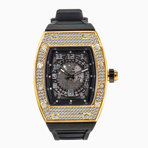 Full Diamond Tonneau Silicone Band Quartz Men&